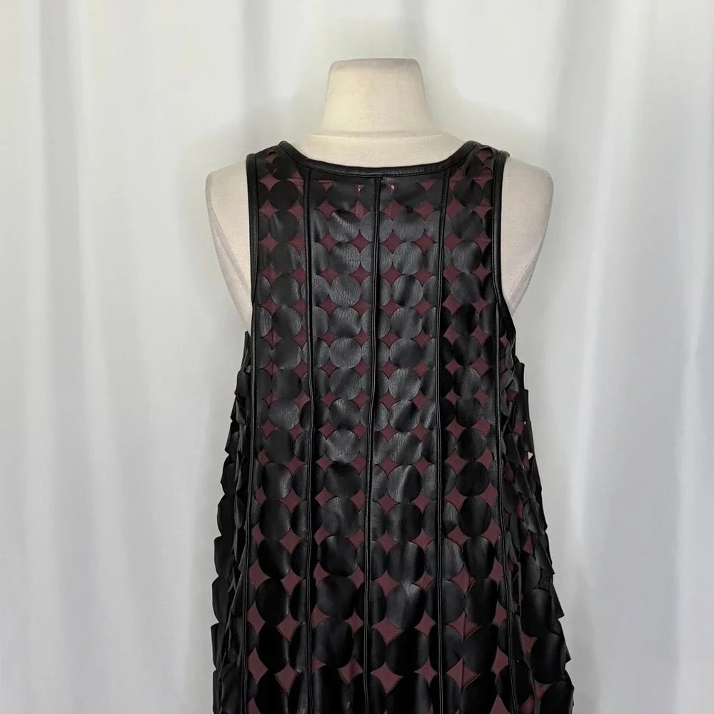 Anthropologie MAEVE Faux Leather Sleeveless Swing Dress Black Circles Mini Small