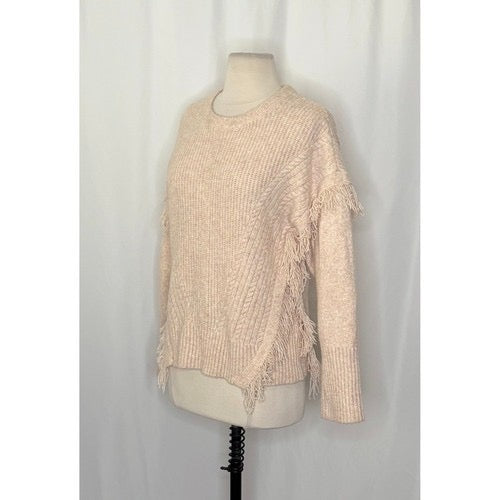 By ANTHROPOLOGIE Josey Fringe Sweater Marled Pink‎ Pink Crew Neck Wool Small