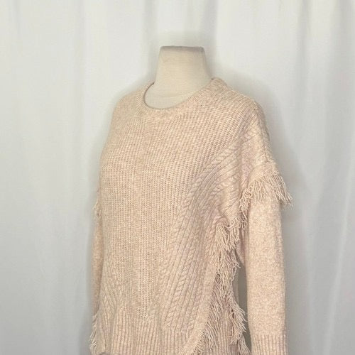 By ANTHROPOLOGIE Josey Fringe Sweater Marled Pink‎ Pink Crew Neck Wool Small