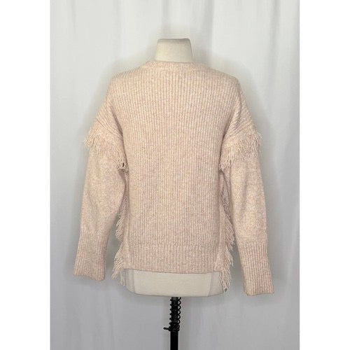 By ANTHROPOLOGIE Josey Fringe Sweater Marled Pink‎ Pink Crew Neck Wool Small