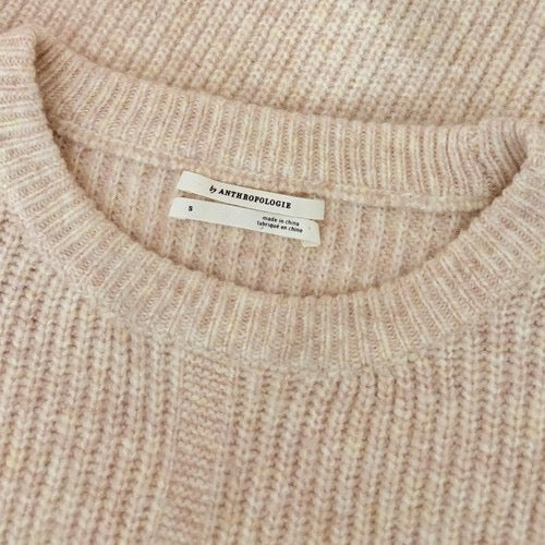 By ANTHROPOLOGIE Josey Fringe Sweater Marled Pink‎ Pink Crew Neck Wool Small
