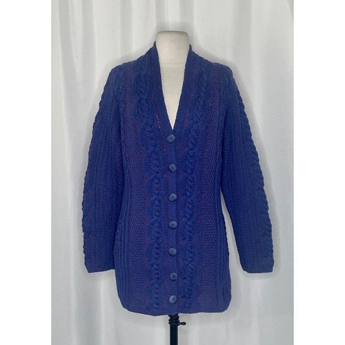 ARANCRAFTS Aran Crafts Merino Wool Purple Blue Cardigan Sweater‎ Ireland Small