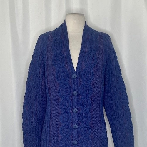 ARANCRAFTS Aran Crafts Merino Wool Purple Blue Cardigan Sweater‎ Ireland Small