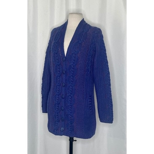 ARANCRAFTS Aran Crafts Merino Wool Purple Blue Cardigan Sweater‎ Ireland Small