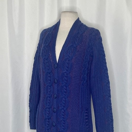 ARANCRAFTS Aran Crafts Merino Wool Purple Blue Cardigan Sweater‎ Ireland Small