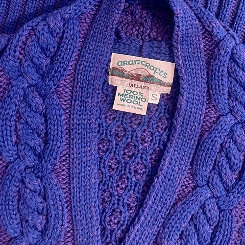 ARANCRAFTS Aran Crafts Merino Wool Purple Blue Cardigan Sweater‎ Ireland Small