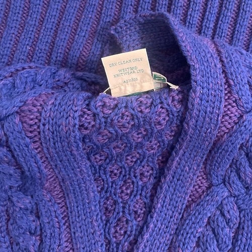 ARANCRAFTS Aran Crafts Merino Wool Purple Blue Cardigan Sweater‎ Ireland Small