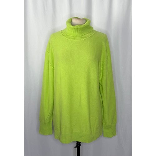 NWT!! FREE PEOPLE Treasure Turtleneck Cashmere Sweater Lime‎ Punch Knit Large