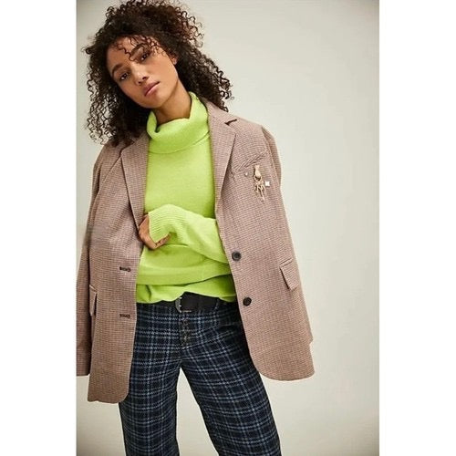 NWT!! FREE PEOPLE Treasure Turtleneck Cashmere Sweater Lime‎ Punch Knit Large