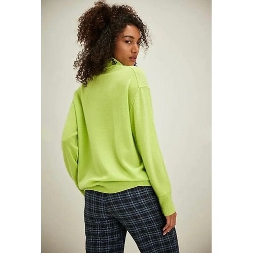 NWT!! FREE PEOPLE Treasure Turtleneck Cashmere Sweater Lime‎ Punch Knit Large