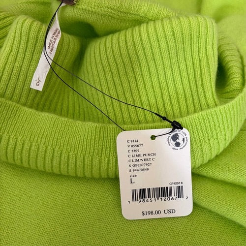 NWT!! FREE PEOPLE Treasure Turtleneck Cashmere Sweater Lime‎ Punch Knit Large