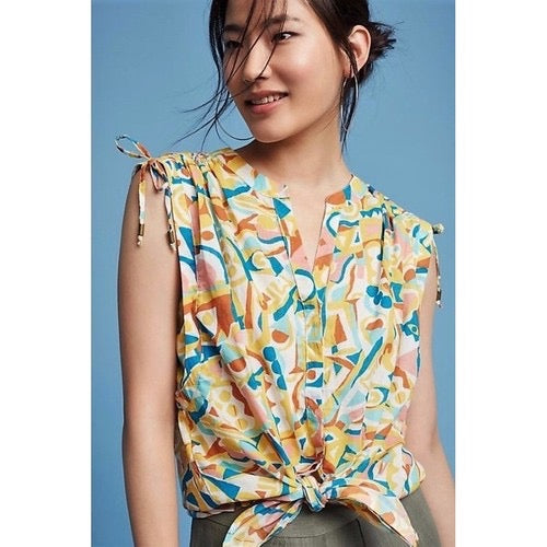 ANTHROPOLOGIE Danielle Kroll Brooklynite Button Down Blouse Top Abstract Medium