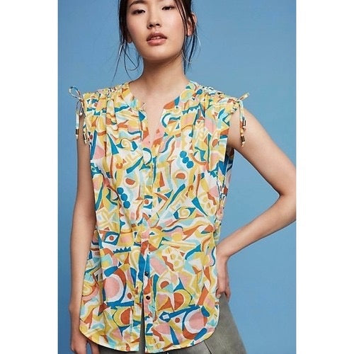 ANTHROPOLOGIE Danielle Kroll Brooklynite Button Down Blouse Top Abstract Medium