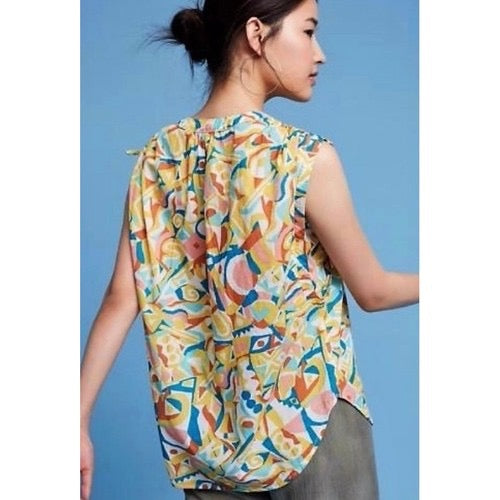 ANTHROPOLOGIE Danielle Kroll Brooklynite Button Down Blouse Top Abstract Medium