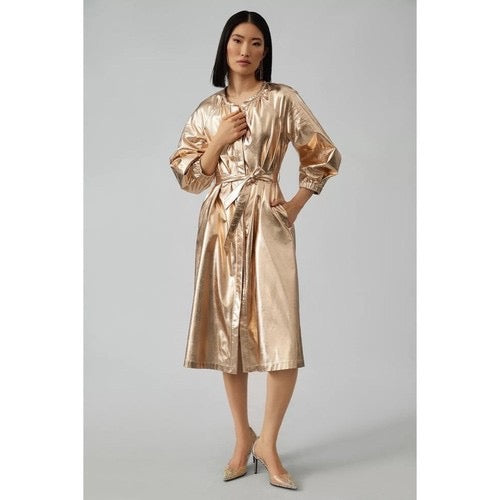 NWT!!‎ Anthropologie MARE MARE Shine Faux Leather Shirt Dress Pearl Metallic XS