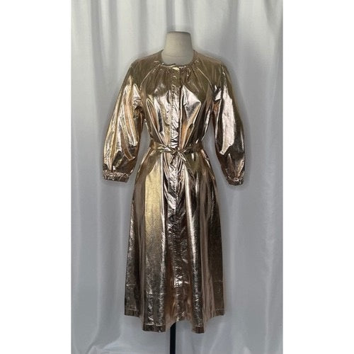 NWT!!‎ Anthropologie MARE MARE Shine Faux Leather Shirt Dress Pearl Metallic XS
