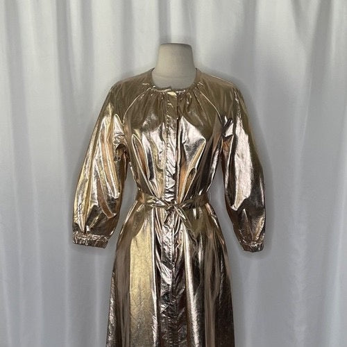 NWT!!‎ Anthropologie MARE MARE Shine Faux Leather Shirt Dress Pearl Metallic XS