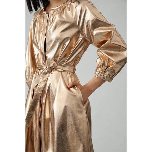 NWT!!‎ Anthropologie MARE MARE Shine Faux Leather Shirt Dress Pearl Metallic XS