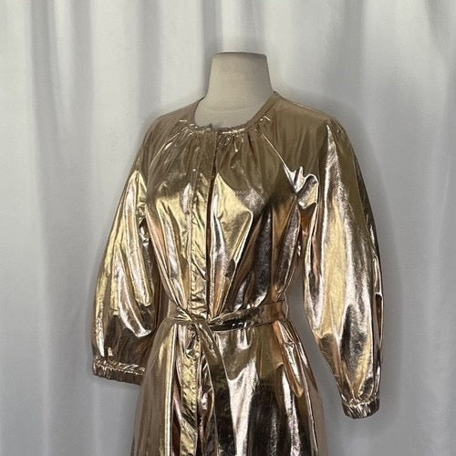 NWT!!‎ Anthropologie MARE MARE Shine Faux Leather Shirt Dress Pearl Metallic XS