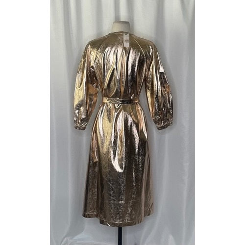 NWT!!‎ Anthropologie MARE MARE Shine Faux Leather Shirt Dress Pearl Metallic XS