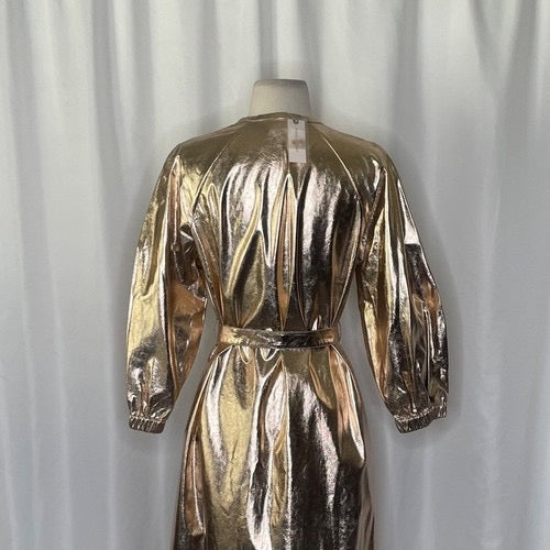 NWT!!‎ Anthropologie MARE MARE Shine Faux Leather Shirt Dress Pearl Metallic XS