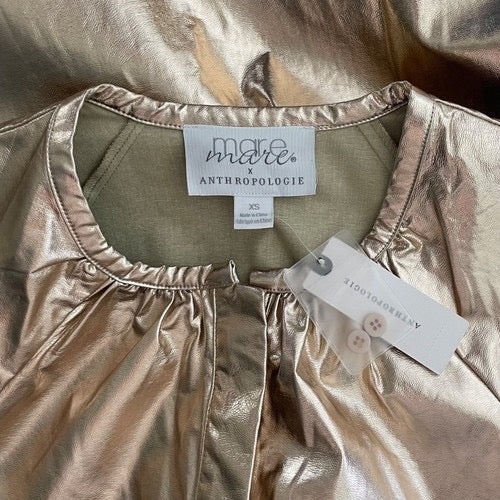 NWT!!‎ Anthropologie MARE MARE Shine Faux Leather Shirt Dress Pearl Metallic XS