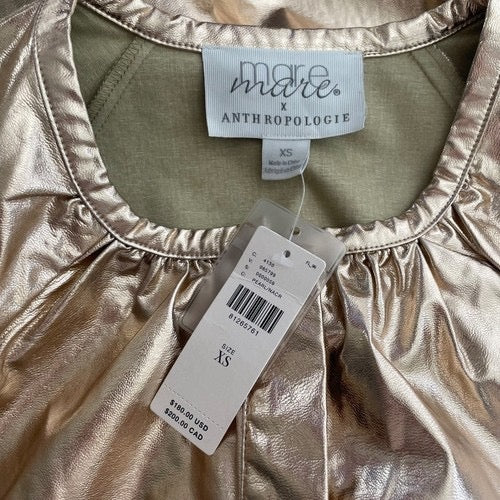 NWT!!‎ Anthropologie MARE MARE Shine Faux Leather Shirt Dress Pearl Metallic XS