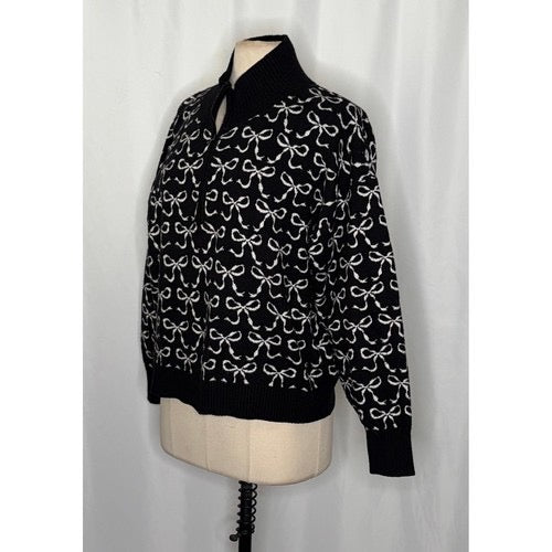 Anthropologie MAEVE Montana‎ Bow Print Sweater Knit Mock Neck Half Zip Large