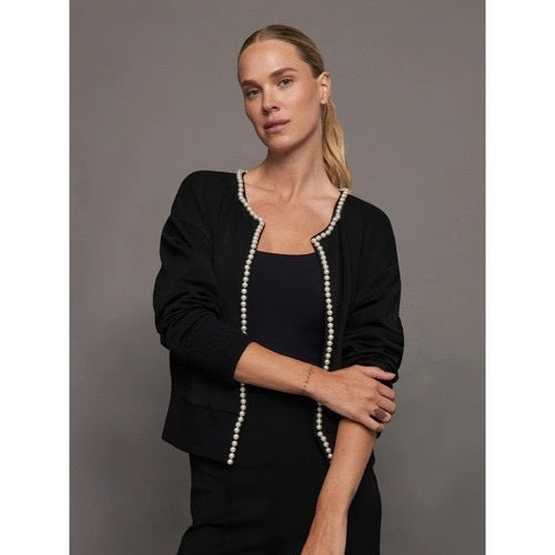CARBON38‎ Pearl Cardigan Sweater Black Embellished Preppy Knitwear Sporty Medium