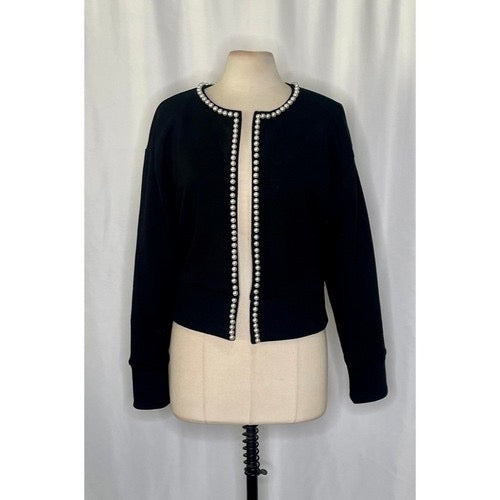 CARBON38‎ Pearl Cardigan Sweater Black Embellished Preppy Knitwear Sporty Medium