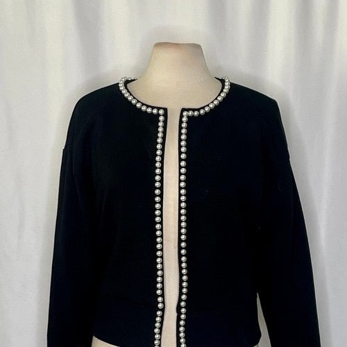 CARBON38‎ Pearl Cardigan Sweater Black Embellished Preppy Knitwear Sporty Medium