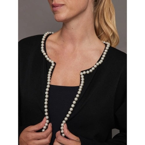 CARBON38‎ Pearl Cardigan Sweater Black Embellished Preppy Knitwear Sporty Medium