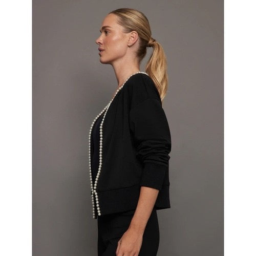 CARBON38‎ Pearl Cardigan Sweater Black Embellished Preppy Knitwear Sporty Medium