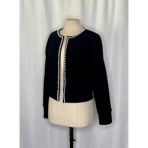 CARBON38‎ Pearl Cardigan Sweater Black Embellished Preppy Knitwear Sporty Medium