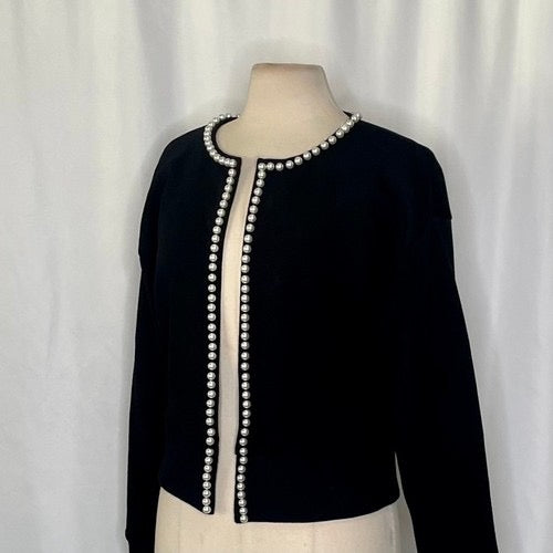 CARBON38‎ Pearl Cardigan Sweater Black Embellished Preppy Knitwear Sporty Medium