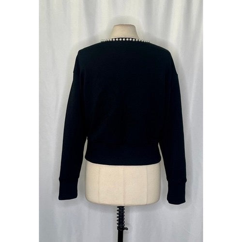 CARBON38‎ Pearl Cardigan Sweater Black Embellished Preppy Knitwear Sporty Medium