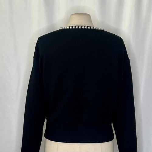 CARBON38‎ Pearl Cardigan Sweater Black Embellished Preppy Knitwear Sporty Medium