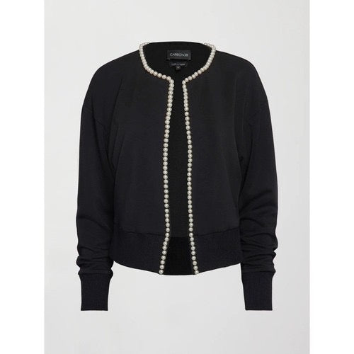 CARBON38‎ Pearl Cardigan Sweater Black Embellished Preppy Knitwear Sporty Medium
