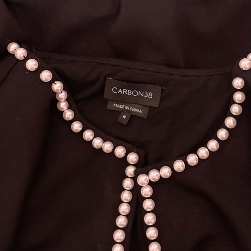 CARBON38‎ Pearl Cardigan Sweater Black Embellished Preppy Knitwear Sporty Medium