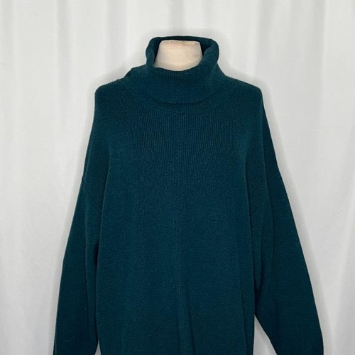 FREE PEOPLE Softly Structured Solid Teal Sweater Turtleneck Tunic Knit‎ Medium