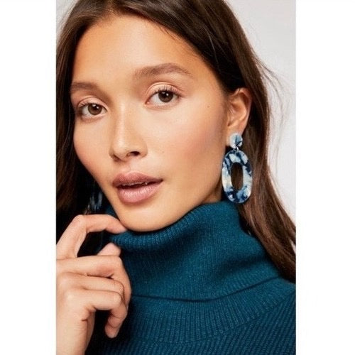FREE PEOPLE Softly Structured Solid Teal Sweater Turtleneck Tunic Knit‎ Medium