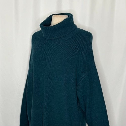FREE PEOPLE Softly Structured Solid Teal Sweater Turtleneck Tunic Knit‎ Medium