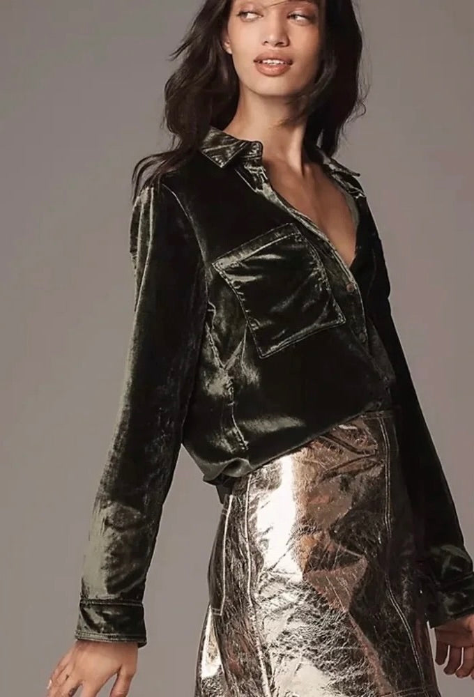 Anthropologie Pilcro Hadley Velvet Buttondown XSP