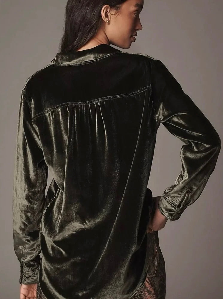 Anthropologie Pilcro Hadley Velvet Buttondown XSP