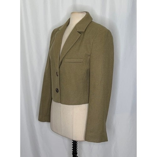 By ANTHROPOLOGIE Cropped Blazer Tailored Jacket Moss Green Solid‎ Textured 10