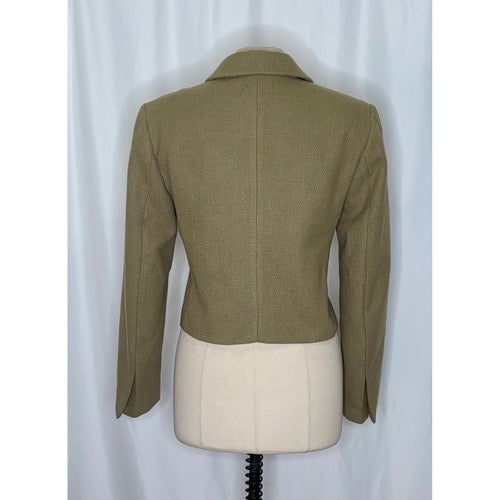 By ANTHROPOLOGIE Cropped Blazer Tailored Jacket Moss Green Solid‎ Textured 10