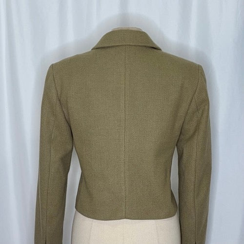 By ANTHROPOLOGIE Cropped Blazer Tailored Jacket Moss Green Solid‎ Textured 10