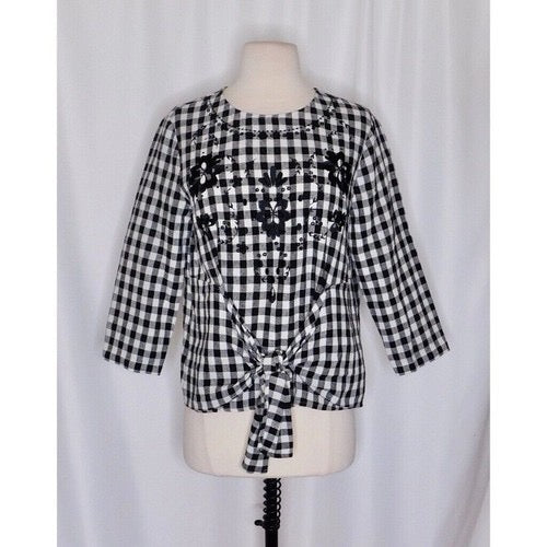NWT!! Anthropologie SEEN WORN KEPT Black &‎ White Gingham Top Embroidered Size 4