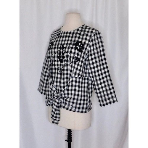 NWT!! Anthropologie SEEN WORN KEPT Black &‎ White Gingham Top Embroidered Size 4
