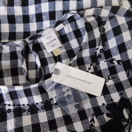 NWT!! Anthropologie SEEN WORN KEPT Black &‎ White Gingham Top Embroidered Size 4